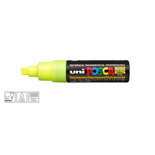 Tamanhos, Medidas e Dimensões do produto Caneta Posca Uni Ball Pc-8k Ponta Biselada Grossa de Acrílico 8 Mm - Cor: Yellow Bright