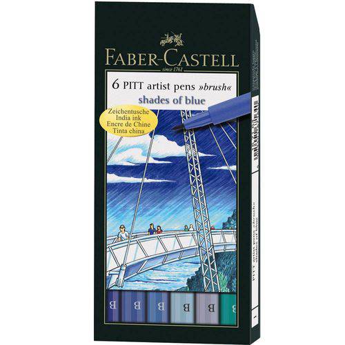Tamanhos, Medidas e Dimensões do produto Canetas Pitt Brush Ponta Pincel Faber-Castell - Estojo com 6 Tons Celestes - Ref 167164