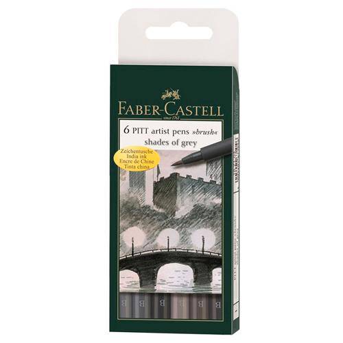 Tamanhos, Medidas e Dimensões do produto Canetas Pitt Brush Ponta Pincel Faber-Castell - Estojo com 6 Tons de Cinza - Ref 167104