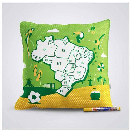 Tamanhos, Medidas e Dimensões do produto Capa de Almofada - Mapa do Brasil para Colorir + Caneta Especial para Tecido