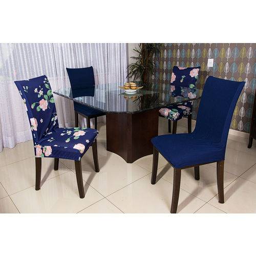 Tamanhos, Medidas e Dimensões do produto Capa para Cadeira de Malha Kit 6 Unidades - Cor Azul / Flores de Primavera - Raimundi Store