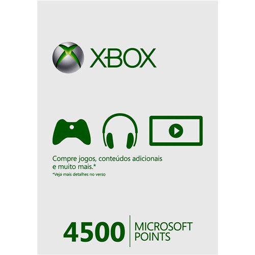 Tamanhos, Medidas e Dimensões do produto Card Microsoft Live Points 4500 Pontos - Xbox 360