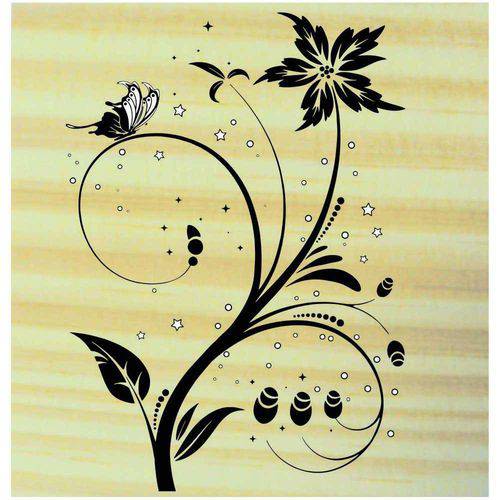 Tamanhos, Medidas e Dimensões do produto Carimbo de Madeira para Arte e Artesanato 6 X 7 Cm - Ta-444 Arabesco com Flor Hibisco