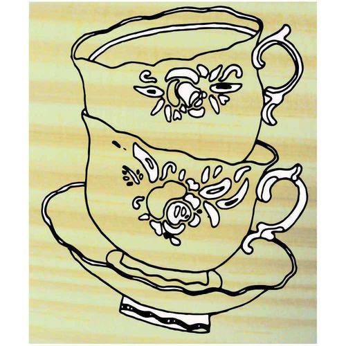 Tamanhos, Medidas e Dimensões do produto Carimbo de Madeira para Arte e Artesanato 6 X 7 Cm - Ta-515 Xícaras de Chá