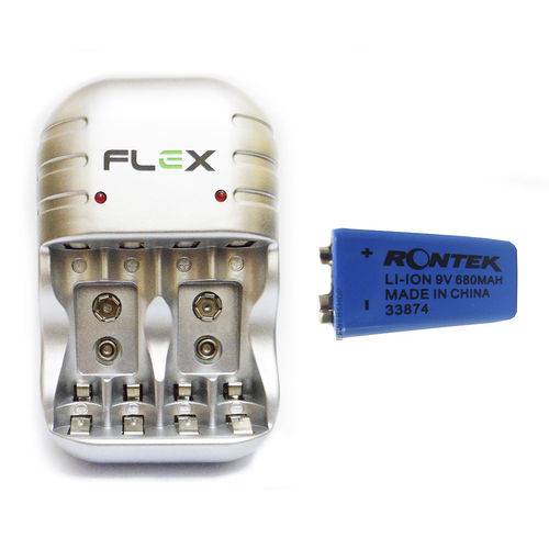 Tamanhos, Medidas e Dimensões do produto Carregador Flex com 1 Bateria de Litio Potente 680mah Recarregáveis 9v Rontek