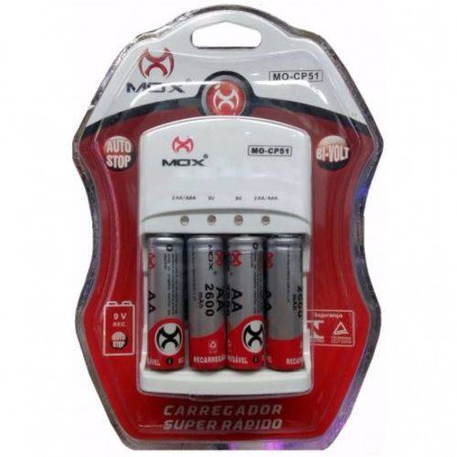 Tamanhos, Medidas e Dimensões do produto Carregador Pilhas AA + AAAA + Bateria 9V MOX Carga Rápida + Pilhas 2600 Mah