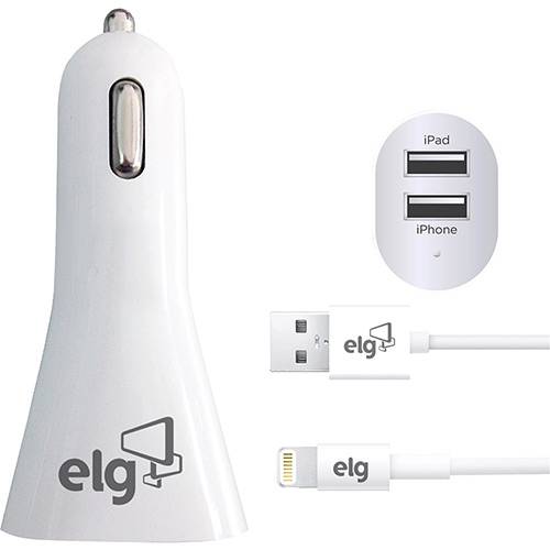 Tamanhos, Medidas e Dimensões do produto Carregador Veicular 2 Saídas USB (2,4A/1A) + Cabo Recarga/Sincronização Lightning 1m - ELG