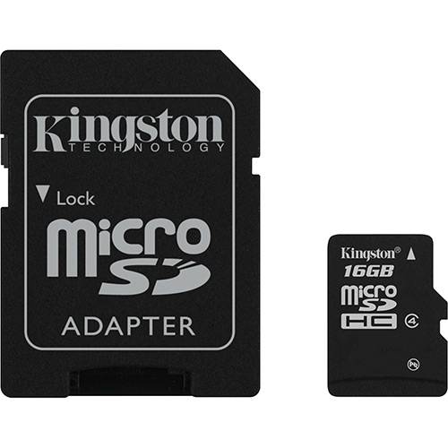 Tamanhos, Medidas e Dimensões do produto Cartão de Memória Kingston 16GB MicroSDHC com Adaptador SD (classe 4)