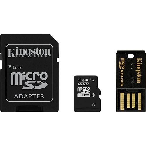 Tamanhos, Medidas e Dimensões do produto Cartão de Memória Kingston 16GB Mobility + MicroSDHC com Adaptador SD + Leitor USB (Classe 10)