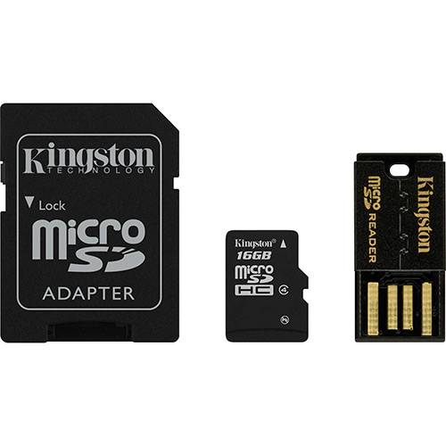 Tamanhos, Medidas e Dimensões do produto Cartão de Memória Kingston 16GB Mobility + MicroSDHC com Adaptador SD + Leitor USB (Classe 4)