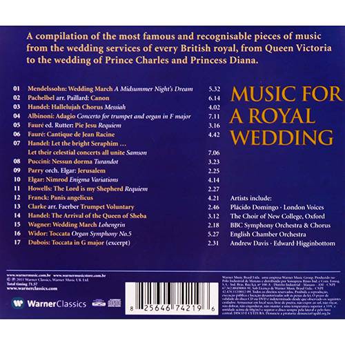 Tamanhos, Medidas e Dimensões do produto CD Music For a Royal Wedding