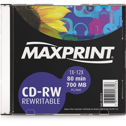 Tamanhos, Medidas e Dimensões do produto CD-RW Slim Maxprint 700MB/80min 12x