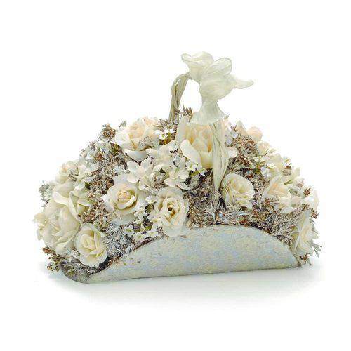 Tamanhos, Medidas e Dimensões do produto Centro de Mesa Bouquet Cestinha de Alca com Rosas Diversas Branco
