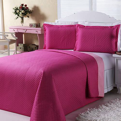 Tamanhos, Medidas e Dimensões do produto Cobreleito Dual Color Queen com 2 Porta Travesseiros Pink e Rosa - Enxovais Aquarela