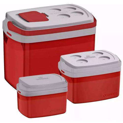 Tamanhos, Medidas e Dimensões do produto Combo Kit 3 Caixas Térmicas - 32, 12 e 5 Litros Vermelha Soprano