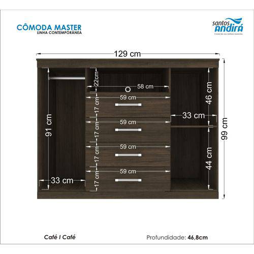 Tamanhos, Medidas e Dimensões do produto Comoda Havana Master 2 Portas 4 Gavetas Cafe Santos Andira