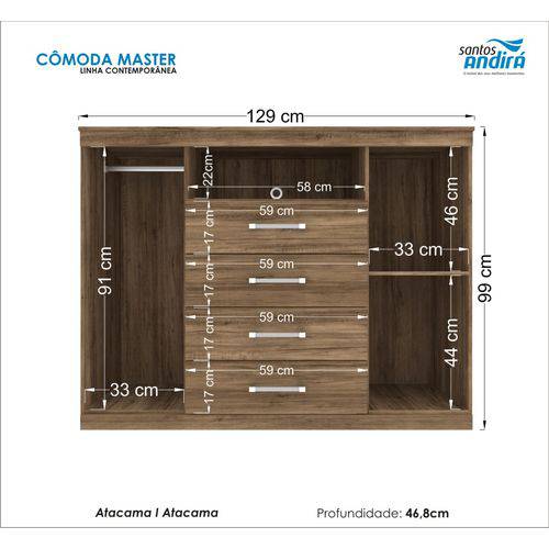 Tamanhos, Medidas e Dimensões do produto Comoda Havana Master 2 Portas 4 Gavetasatacama Santos Andira