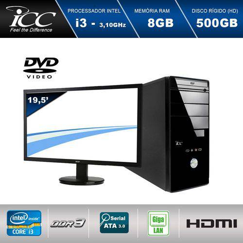 Tamanhos, Medidas e Dimensões do produto Computador com Monitor 19.5" Led Desktop ICC IV2381D Intel Core I3 3.10 Ghz 8gb HD 500GB Linux + DVD