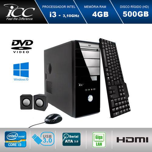 Tamanhos, Medidas e Dimensões do produto Computador ICC IV2341W Intel Core I3 3.10 Ghz 4gb 500GB DVDRW, Teclado, Mouse, Som HDMI Windows 10