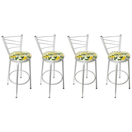 Tamanhos, Medidas e Dimensões do produto Conjunto 4 Banquetas Clássica Tubo Cinza Assento Amarelo Flor - Itagold