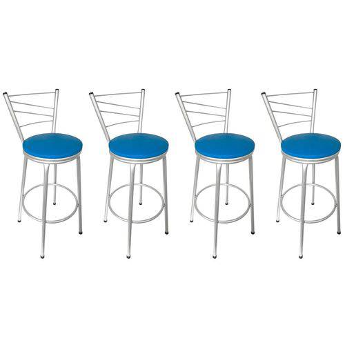 Tamanhos, Medidas e Dimensões do produto Conjunto 4 Banquetas Clássica Tubo Cinza com Assento Azul - Itagold