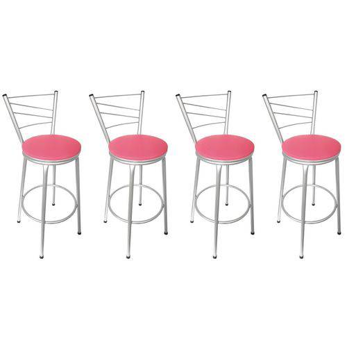 Tamanhos, Medidas e Dimensões do produto Conjunto 4 Banquetas Clássica Tubo Cinza com Assento Pink - Itagold
