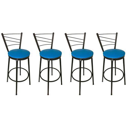 Tamanhos, Medidas e Dimensões do produto Conjunto 4 Banquetas Clássica Tubo Preto com Assento Azul - Itagold