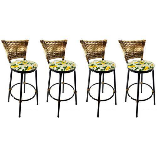 Tamanhos, Medidas e Dimensões do produto Conjunto 4 Banquetas Eleganza Cappuccino Assento Amarelo Flor - Itagold