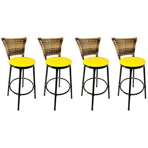 Tamanhos, Medidas e Dimensões do produto Conjunto 4 Banquetas Eleganza Junco Cappuccino Assento Amarelo - Itagold