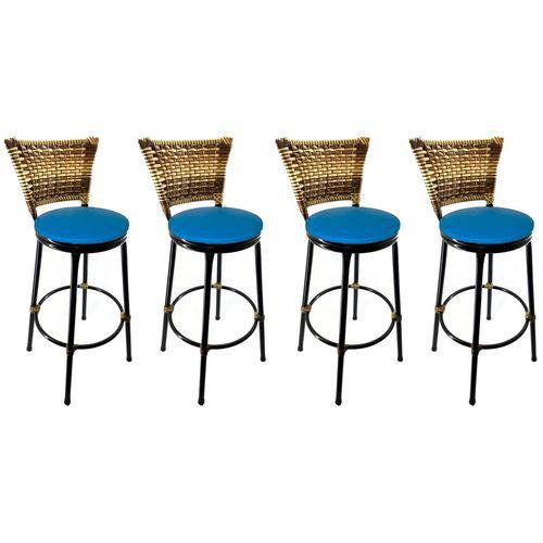 Tamanhos, Medidas e Dimensões do produto Conjunto 4 Banquetas Eleganza Junco Cappuccino Assento Azul - Itagold