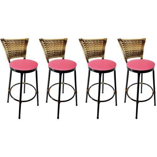 Tamanhos, Medidas e Dimensões do produto Conjunto 4 Banquetas Eleganza Junco Cappuccino Assento Pink - Itagold