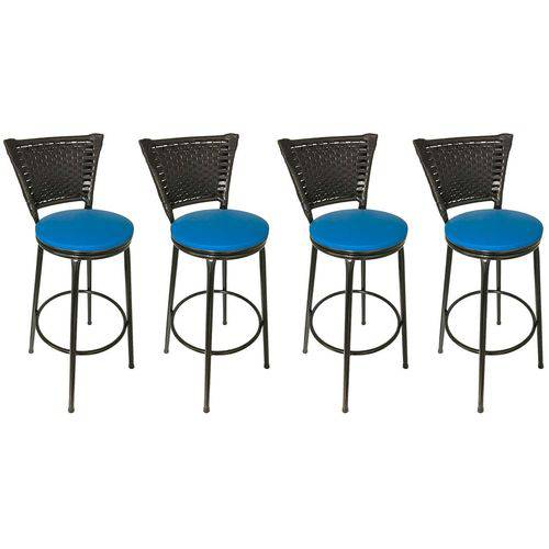 Tamanhos, Medidas e Dimensões do produto Conjunto 4 Banquetas Eleganza Junco Preto Assento Azul - Itagold