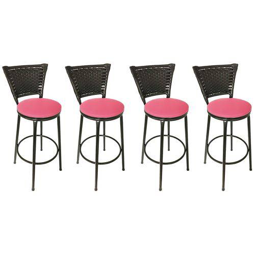 Tamanhos, Medidas e Dimensões do produto Conjunto 4 Banquetas Eleganza Junco Preto Assento Pink - Itagold