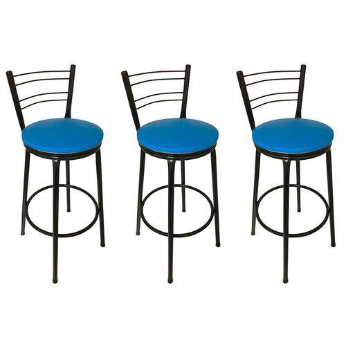Tamanhos, Medidas e Dimensões do produto Conjunto 3 Banquetas Collection Tubo Preto com Assento Azul - Itagold