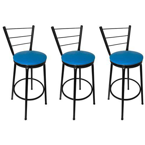 Tamanhos, Medidas e Dimensões do produto Conjunto 3 Banquetas Concept Tubo Preto com Assento Azul - Itagold