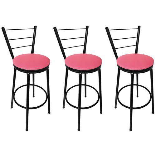 Tamanhos, Medidas e Dimensões do produto Conjunto 3 Banquetas Concept Tubo Preto com Assento Pink - Itagold