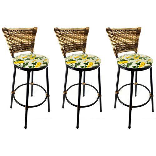 Tamanhos, Medidas e Dimensões do produto Conjunto 3 Banquetas Eleganza Cappuccino Assento Amarelo Flor - Itagold