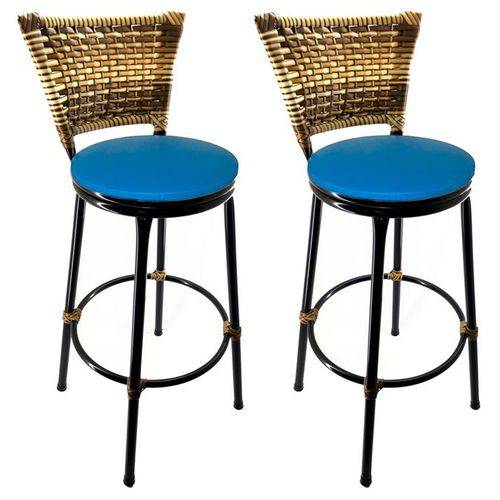 Tamanhos, Medidas e Dimensões do produto Conjunto 2 Banquetas Eleganza Junco Cappuccino Assento Azul - Itagold