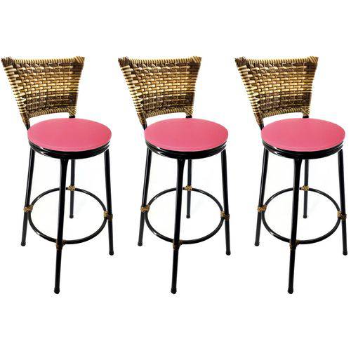 Tamanhos, Medidas e Dimensões do produto Conjunto 3 Banquetas Eleganza Junco Cappuccino Assento Pink - Itagold