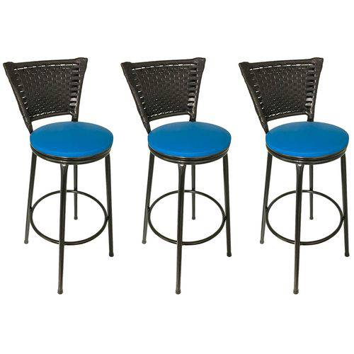 Tamanhos, Medidas e Dimensões do produto Conjunto 3 Banquetas Eleganza Junco Preto Assento Azul - Itagold