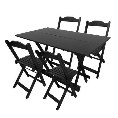 Tamanhos, Medidas e Dimensões do produto Conjunto Bar Dobrável Mesa 120 X 70 Cm com 4 Cadeiras Dobráveis de Madeira - Preto