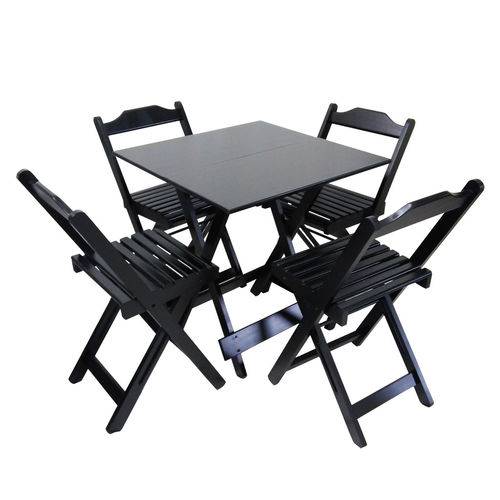 Tamanhos, Medidas e Dimensões do produto Conjunto Bar Dobrável Mesa 70 X 70 Cm com 4 Cadeiras Dobráveis de Madeira - Preto