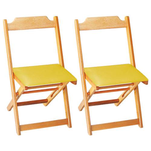 Tamanhos, Medidas e Dimensões do produto Conjunto 2 Cadeiras Dobrável Madeira Maciça Natural com Estofado - Amarelo