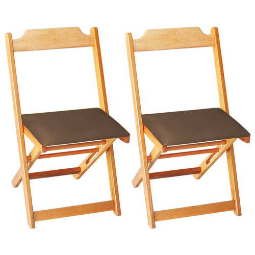 Tamanhos, Medidas e Dimensões do produto Conjunto 2 Cadeiras Dobrável Madeira Maciça Natural com Estofado - Marrom
