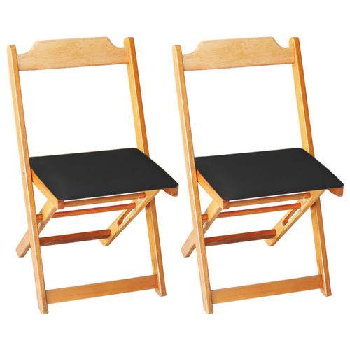 Tamanhos, Medidas e Dimensões do produto Conjunto 2 Cadeiras Dobrável Madeira Maciça Natural com Estofado - Preto