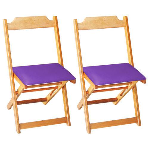 Tamanhos, Medidas e Dimensões do produto Conjunto 2 Cadeiras Dobrável Madeira Maciça Natural com Estofado - Roxo