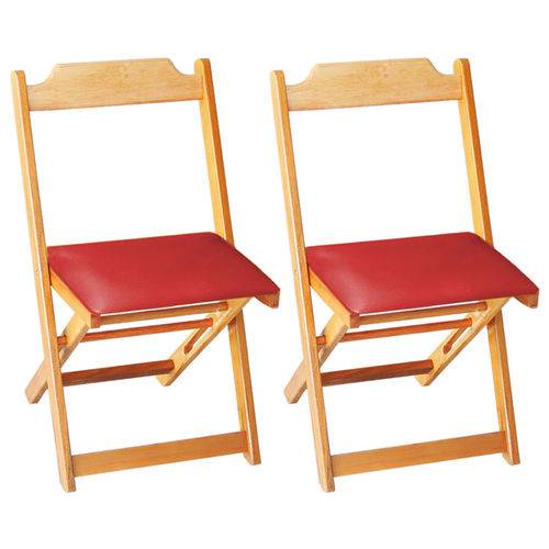 Tamanhos, Medidas e Dimensões do produto Conjunto 2 Cadeiras Dobrável Madeira Maciça Natural com Estofado - Vermelho