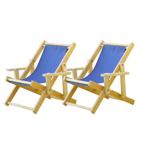 Tamanhos, Medidas e Dimensões do produto Conjunto 2 Cadeiras Espreguiçadeira Dobrável Infantil Madeira Maciça Natural com Tecido Azul
