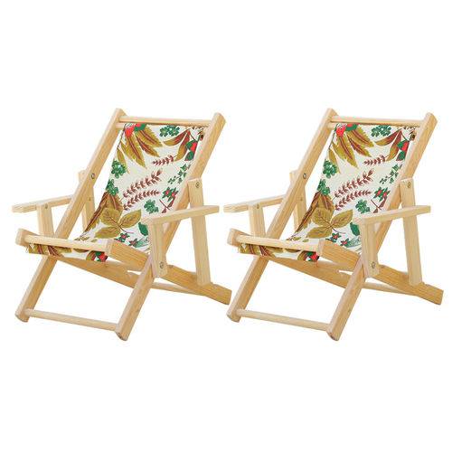 Tamanhos, Medidas e Dimensões do produto Conjunto 2 Cadeiras Espreguiçadeira Dobrável Infantil Madeira Maciça Natural com Tecido Floral
