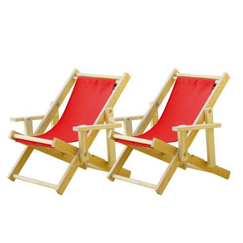 Tamanhos, Medidas e Dimensões do produto Conjunto 2 Cadeiras Espreguiçadeira Dobrável Infantil Madeira Maciça Natural com Tecido Vermelho